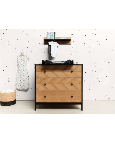 Commode à langer 3 tiroirs noir naturel naturel