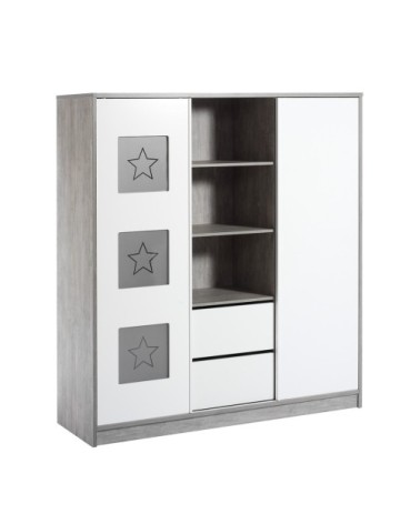 Armoire enfant avec etagère centrale gris et blanc