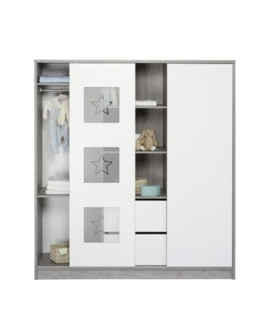 Armoire enfant avec etagère centrale gris et blanc