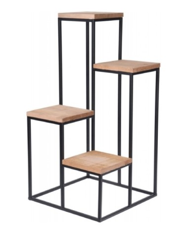 Support pots plantes étagé en métal noir et plateaux bois