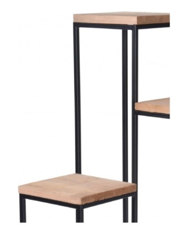 Support pots plantes étagé en métal noir et plateaux bois