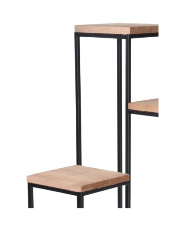 Support pots plantes étagé en métal noir et plateaux bois