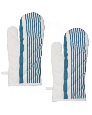 Lot de 2 gants à four  blanc/petrol 17x33 cm