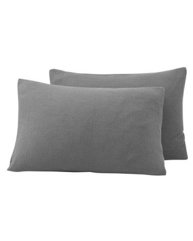 Lot de 2 taies en gaze de coton  carbone 50x70 cm