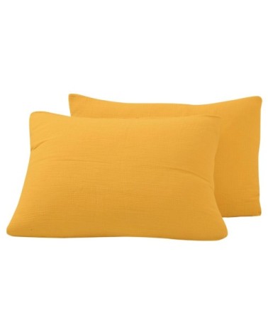 Lot de 2 taies en gaze de coton  miel 50x70 cm