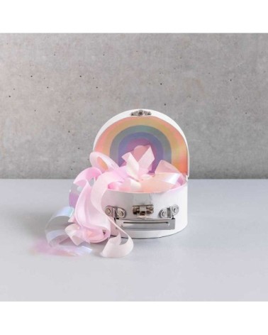 Petite valise en carton semi-circulaire blanche à décorer 12x9x6cm