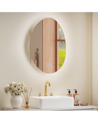 Armoire murale salle de bain avec miroir et led verre trempé blanc