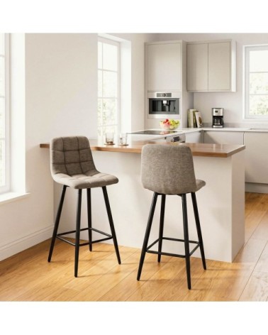 Tabourets rembourrés en lot de 2 en tissu chiné h94 cm - marron