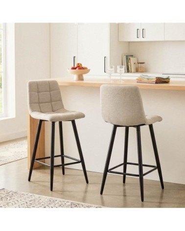 Tabourets rembourrés en lot de 2 en tissu chiné h94 cm - beige