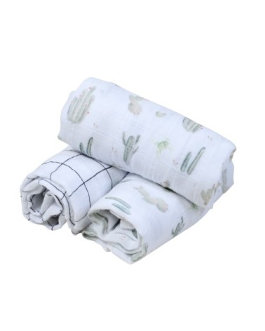 Lot de 3 langes verts coton bio 60x60 cm