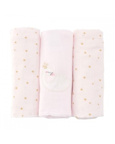 Lot de 3 langes rose pâle coton bio 60x60 cm