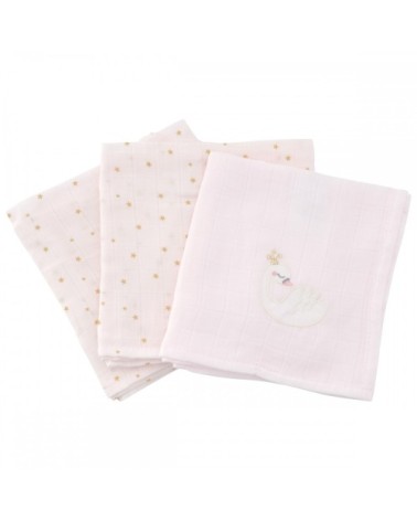 Lot de 3 langes rose pâle coton bio 60x60 cm