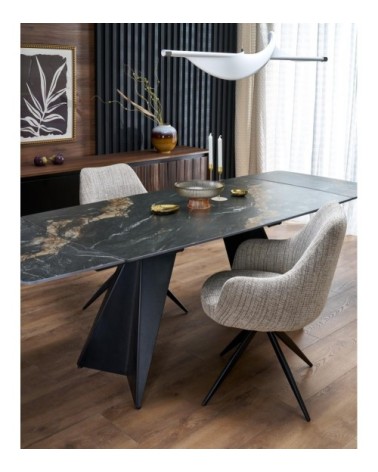 Table à manger extensible en acier fritté aspect marbre noir 165-240cm