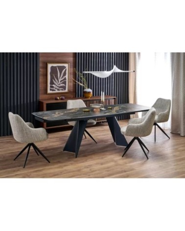 Table à manger extensible en acier fritté aspect marbre noir 165-240cm