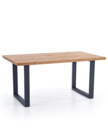 Table à manger extensible chêne clair et pieds acier noir 160-250cm