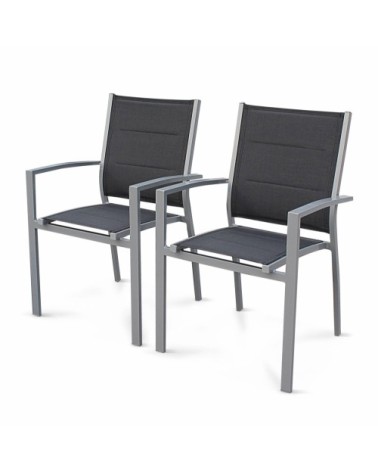 Lot de 2 fauteuils en aluminium gris et textilène anthracite