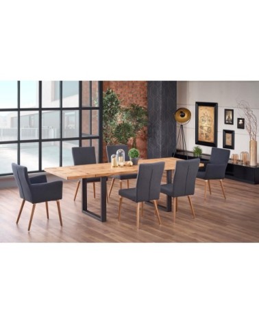 Table à manger extensible chêne clair et pieds acier noir 160-250cm