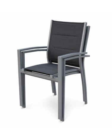 Lot de 2 fauteuils en aluminium gris et textilène anthracite