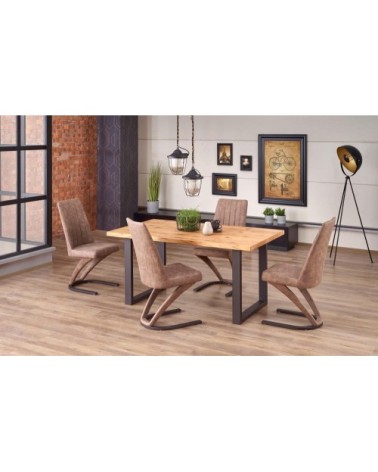 Table à manger extensible chêne clair et pieds acier noir 160-250cm