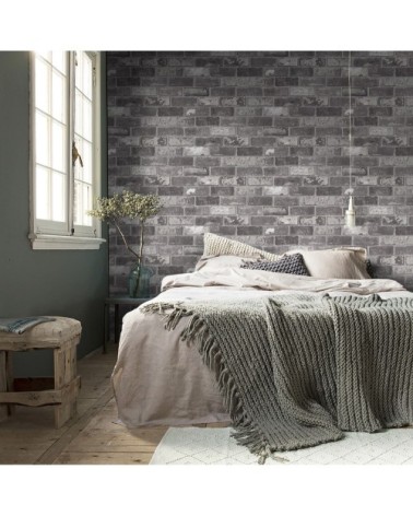 Papier peint intissé mur briques loft gris 1005x52cm