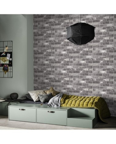 Papier peint intissé mur briques loft gris 1005x52cm