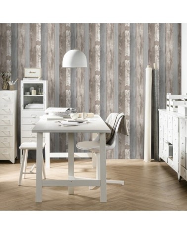 Papier peint intissé bois naturel planches marron 1005x52cm