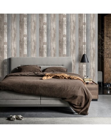 Papier peint intissé bois naturel planches marron 1005x52cm