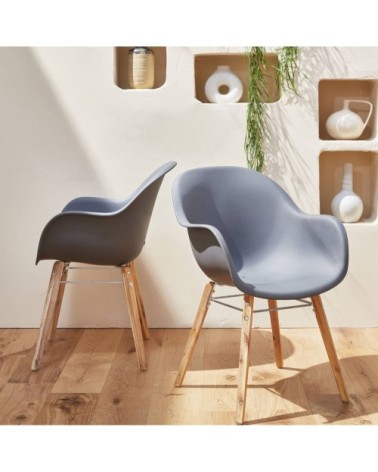 Lot de 2 fauteuils en acacia et résine injectée gris