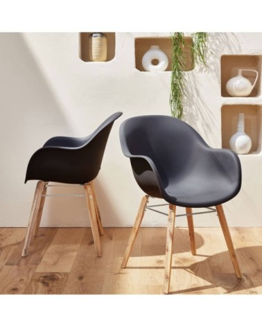 Lot de 2 fauteuils en acacia et résine injectée anthracite