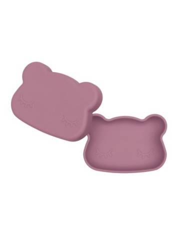 Boîte à goûter en silicone ours  Vieux rose