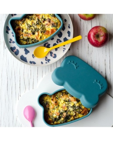 Boîte à goûter en silicone ours  Bleu