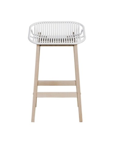 Lot de 2 tabourets de bar en chêne et assise blanche 65 cm