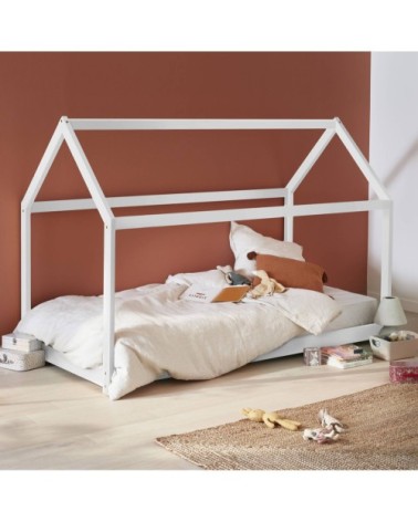 Lit enfant cabane bois massif en pin naturel blanc