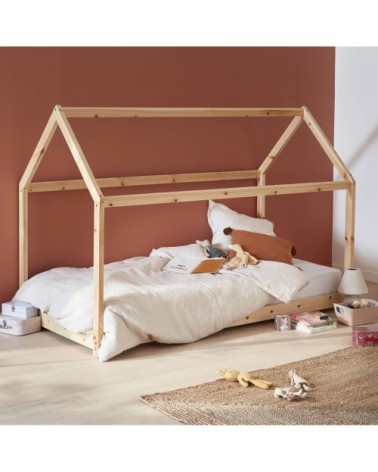 Lit enfant cabane bois massif en pin naturel