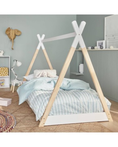 Lit enfant tipi en bois massif pin naturel blanc