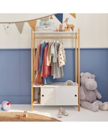 Penderie pour enfant avec portes coulissantes naturel blanc