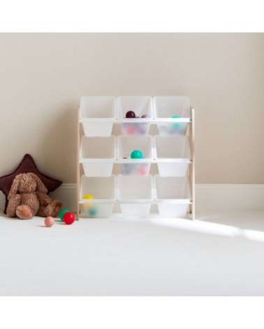 Meuble de rangement enfant avec 9 casiers en bois massif naturel blanc