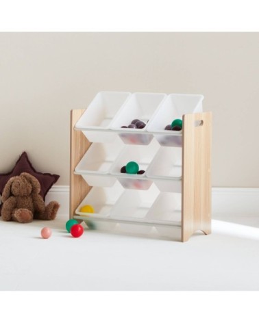 Meuble de rangement enfant avec 9 casiers en bois massif naturel blanc