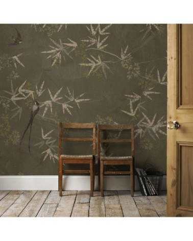 Papier peint panoramique intissé oiseaux du Paradis vert 200x280cm