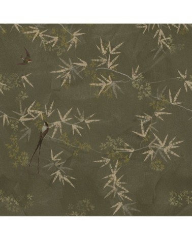 Papier peint panoramique intissé oiseaux du Paradis vert 200x280cm