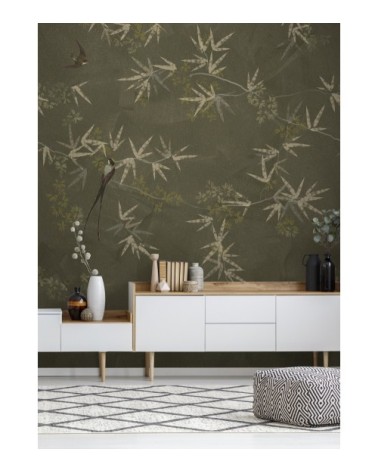 Papier peint panoramique intissé oiseaux du Paradis vert 200x280cm