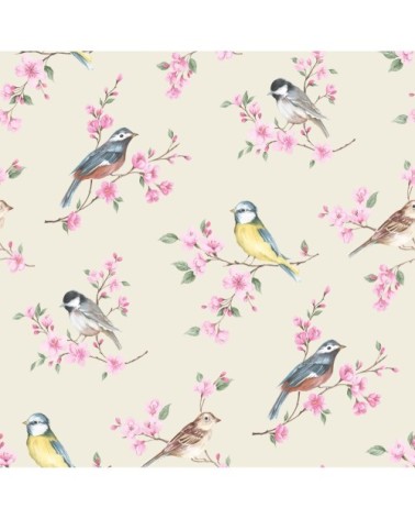 Papier peint intissé oiseaux sur branches rose taupe 1005x52cm