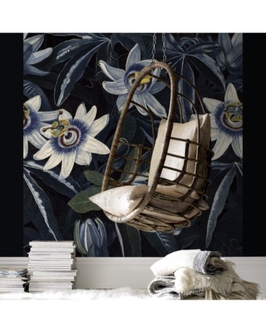 Papier peint panoramique fleurs de la passion bleu 280x200cm