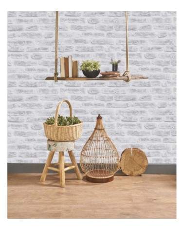 Papier peint intissé industriel briques loft blanc 1005x52cm