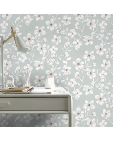Papier peint intissé fleurs Sophie gris 1005x52cm
