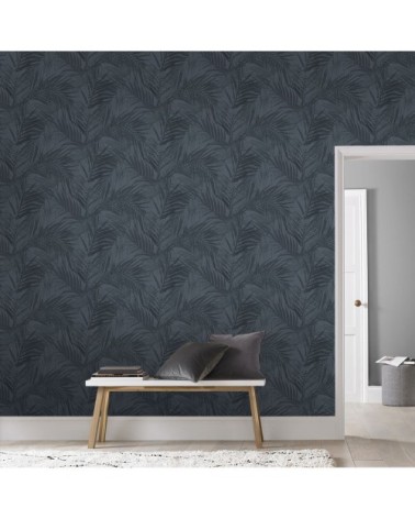 Papier peint intissé feuilles d'été bleu 1005x52cm