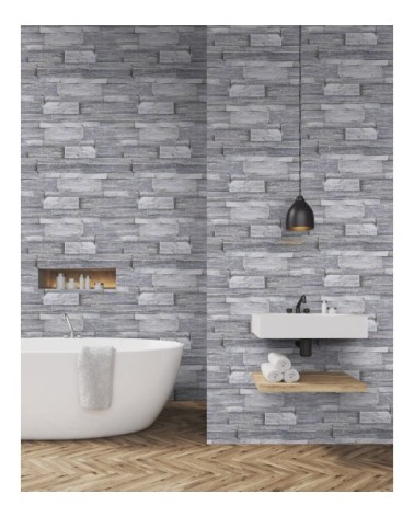 Papier peint intissé mur d'ardoises vinyle grainé gris 1005x52cm