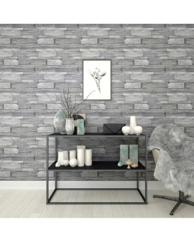 Papier peint intissé mur d'ardoises vinyle grainé gris 1005x52cm