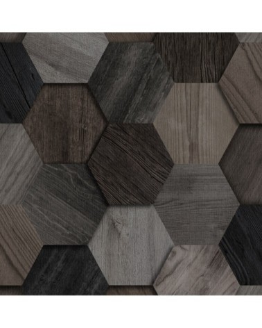 Papier peint intissé hexagone en bois gris 1005x52cm