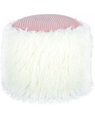 Pouf fourrure blanc et rose h38cm